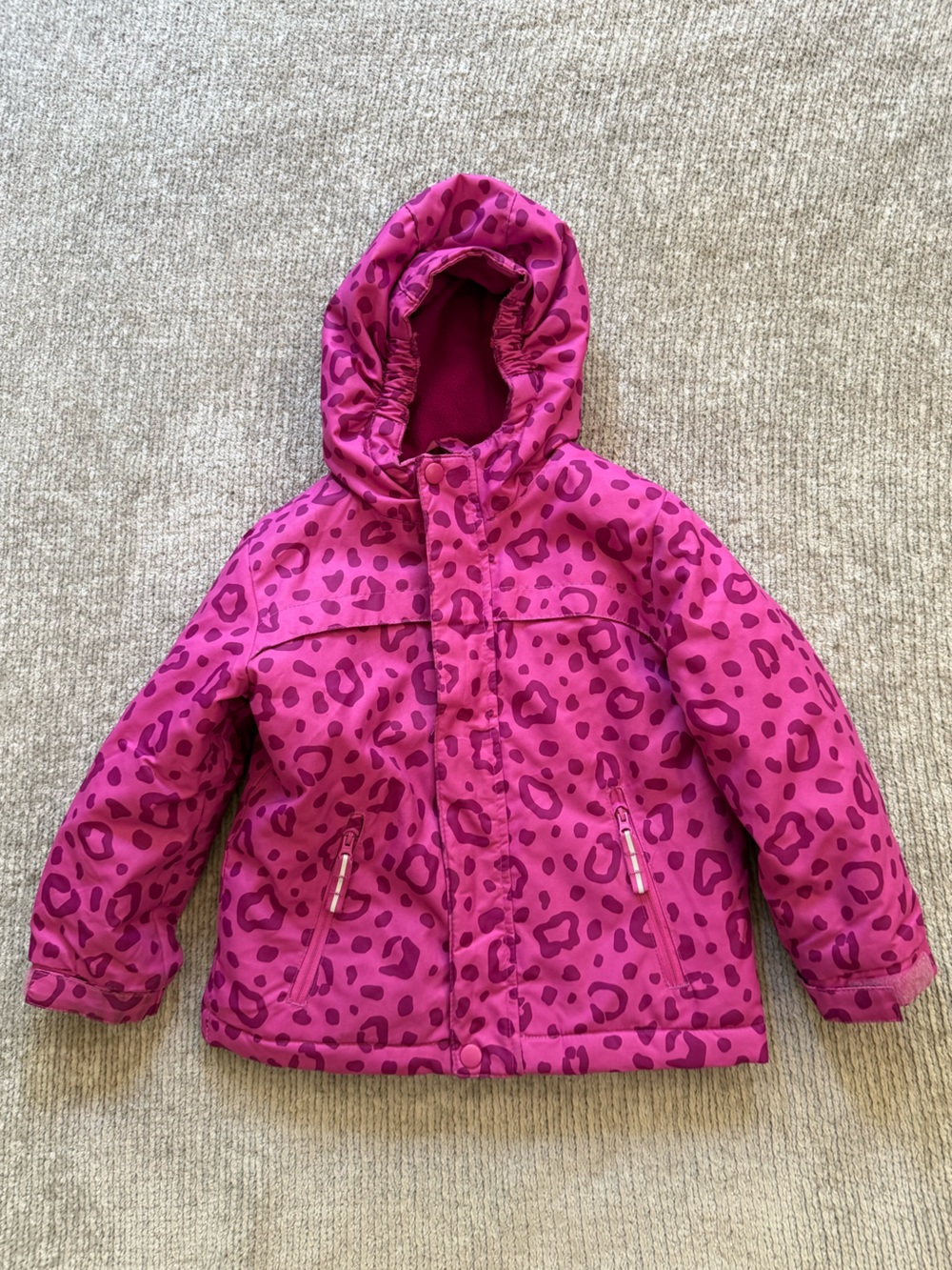 Cat & Jack Pink Leopard Print Hooded Puffer Jacket Girls 4T Winter Coat